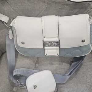 Juicy Couture White and Gray Shoulder Bag with Flap Closure